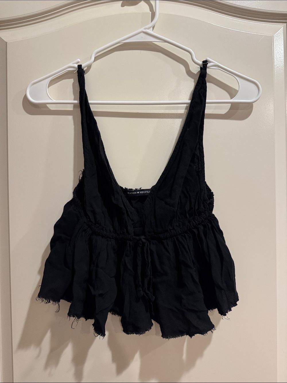 Brandy Melville Black Ruffled Deep V Cropped Camisole
